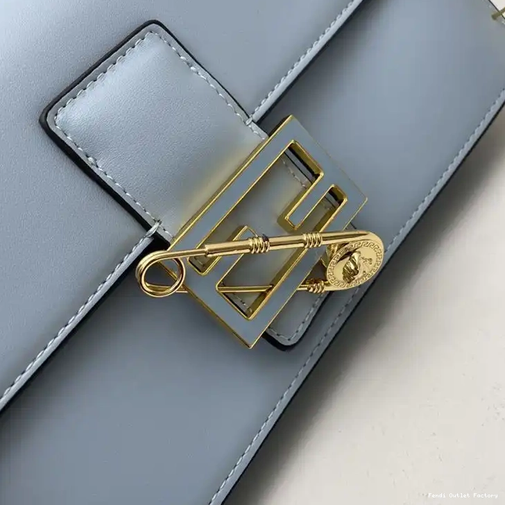 Vintage HOT Bag Sky Fendi In Baguette Pin Brooches Leather Calf Medium Blue Fendace with 0413